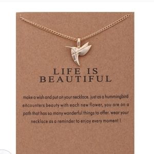 Hummingbird Life is Beautiful Wish Necklace NWT